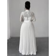 thumbnail image 2 of Plus Size Elegant White Lace Bodice Pleated Waist Tie Long Dress, 2 of 7