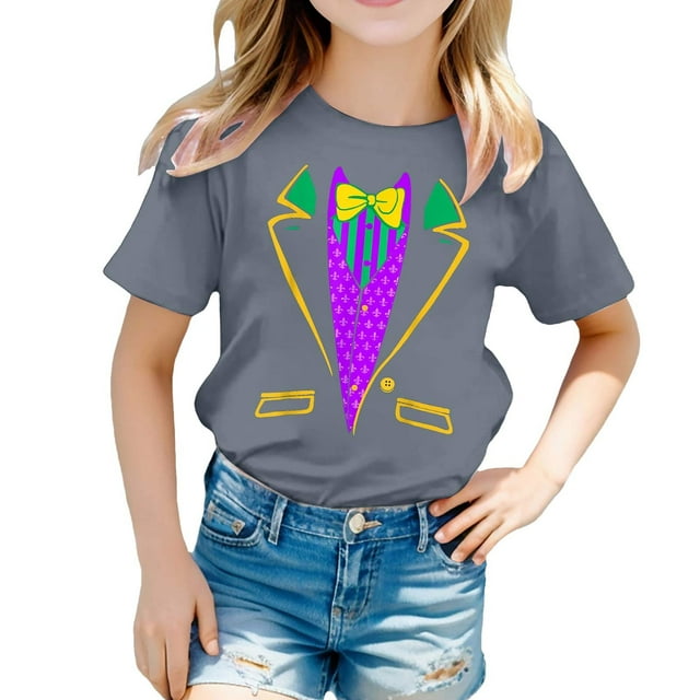HNMKIU Trendy Girls Chemise Décontractée Imprimée à Col Rond et Manches Courtes pour l'Été, Tee-Shirt à la Mode pour un Usage Quotidien, Haut Polyvalent pour un Usage Décontracté Élégant pour Filles