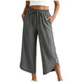 thumbnail image 7 of LAJPXKHY Capri Pants for Women Summer Baggy Casual Breathable Wide Leg Elastic Waisted Drawstring Beach Vacation Capris with Pockets, 7 of 7