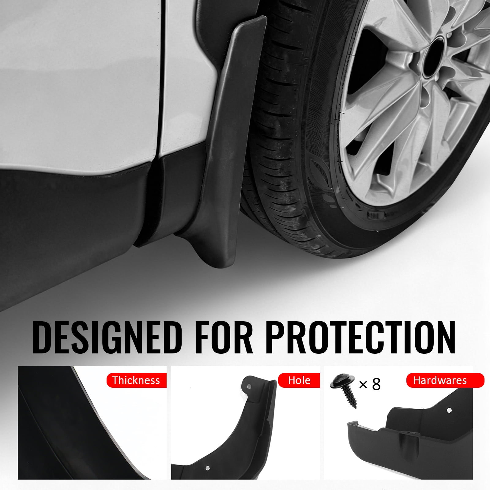 Ikon Motorsports 4PCS Front Rear Mud Flaps Wheel Arch Splash Guards MudFlaps For 2022-2026 Toyota Corolla Cross, Black PP Polypropylene PK389-16N00-TP
