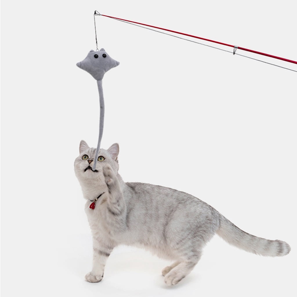 Cats Teaser Toy Interactive Kitten Teasing Wand Toy with Plush Toy Retractable for Indoor Kitten Playing Chasing