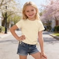 thumbnail image 2 of Tisuna Little Girls Summer T Shirt Solid Color Short Sleeve Crew Neck Tops Breathable Lightweight Girls Holiday School Playwear Shirts Size 2-3 Years Beige, 2 of 5