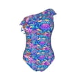 thumbnail image 4 of Yiaed Colorful Mushrooms Print Women One Piece Swimsuits Tummy Control One Shoulder Bathing Suits Pattern Ruffle Swimwear-XX-Large, 4 of 8