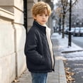 thumbnail image 5 of DJDLJWCJ Boys Winter Coat Fleece Lined Thicken Warm Quilted Jacket Solid Color Comforty Down Jacket Black Size 7, 5 of 9