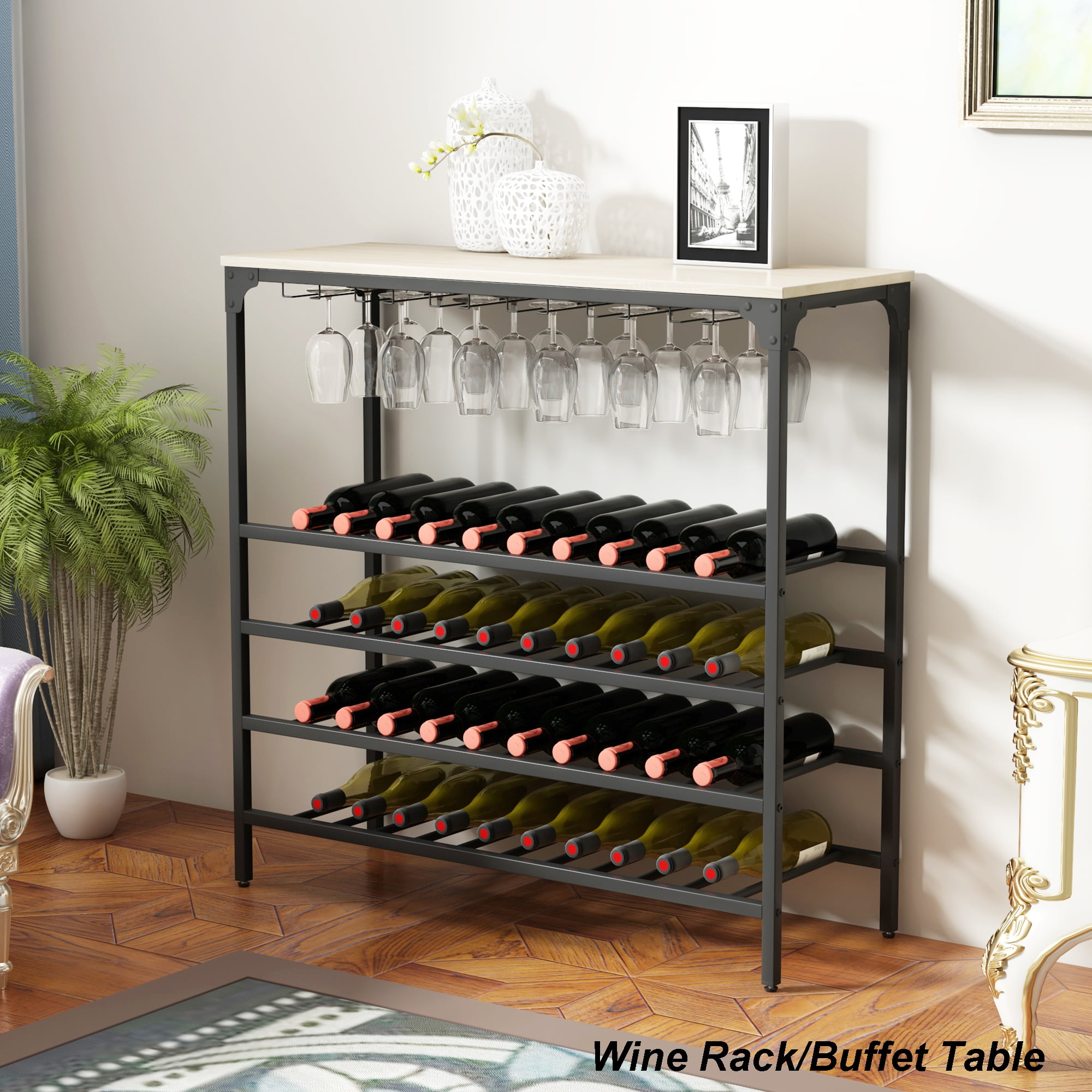 Giantex 13 Bottles 4 Tier Vintage Wine Rack Wood Storage Shelf Holder Liquor Home Decor 