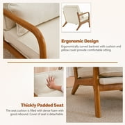Accent Chairs, Single Linen Lounge Reading Armchair with Solid Wood Frame, Mid Century Modern Easy Assembly Arm Chairs for Living Room-Beige