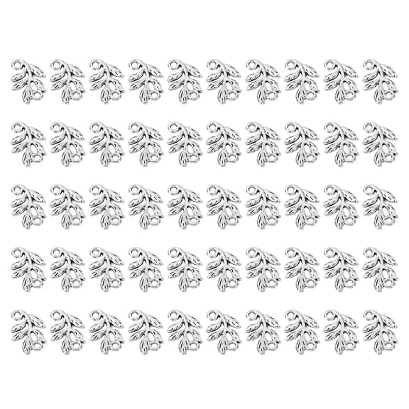 Uxcell Leaf Pendants, 50 Pack Metal Tree Leaf Beads Bulk Leaves Charm for Jewelry Making Style 6, Silver