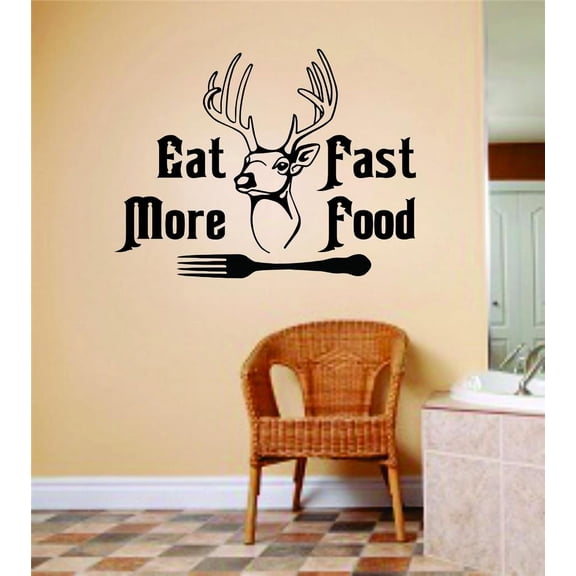 Do It Yourself Wall Decal Sticker Eat More Fast Food With Deer Buck Head & Fork Image Animal Hunting Hunter Man Gun Sports 16x32"