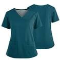 thumbnail image 2 of Modern Fit Scrub Top for Women V Neck Short Sleeve 2 Pocket Soft Stretch Work Top with Side Slits Featuring Comfortable Fit and Long Lasting Material, #01 Army Green, S, 2 of 4