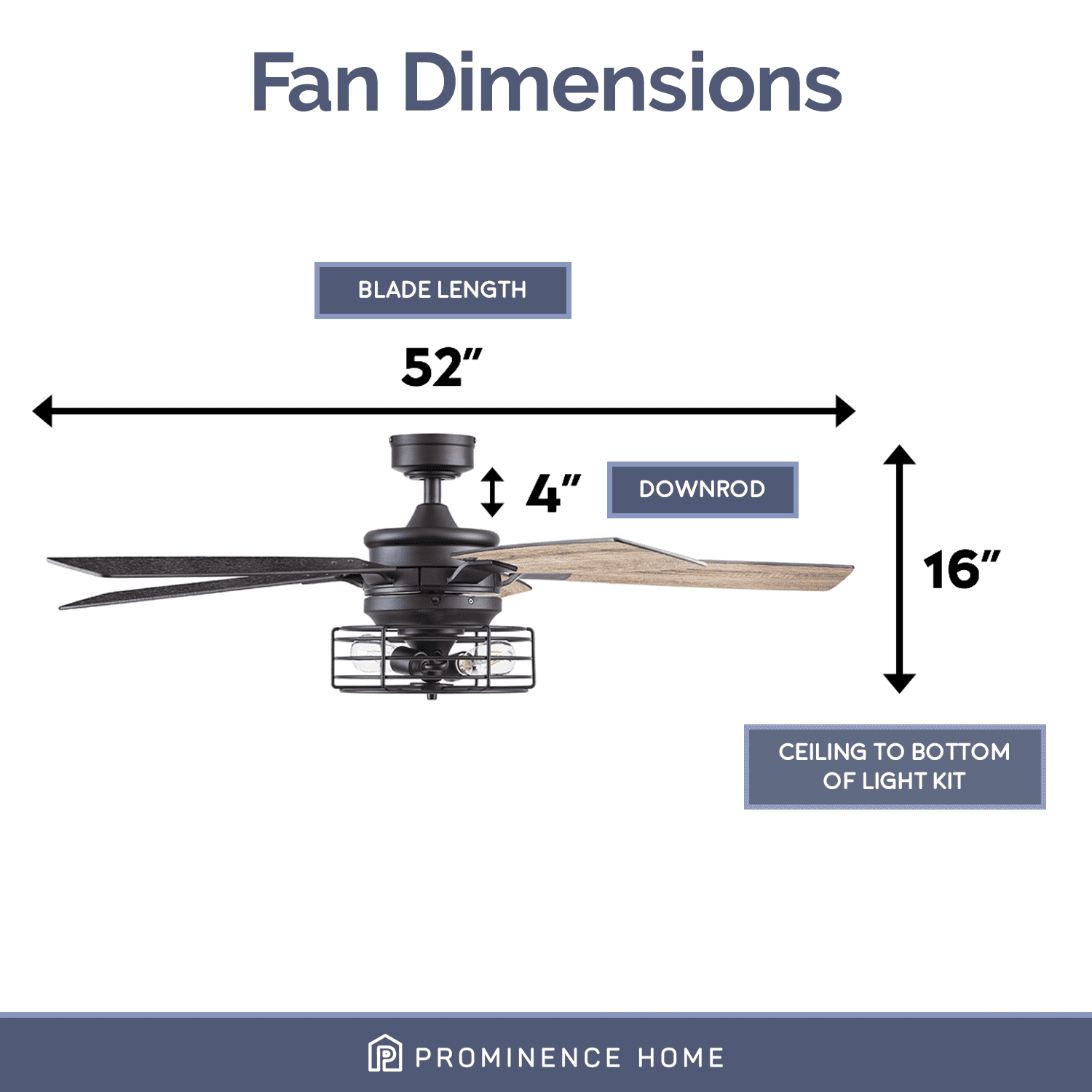 Prominence Home Cypher 52" Black Industrial Ceiling Fan with 5 Blades, Cage Light Kit, Pull Chains & Reverse Airflow
