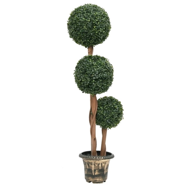 vidaXL Artificial Topiary Tree Faux Boxwood Ball with Pot Fake Plant Green 28"