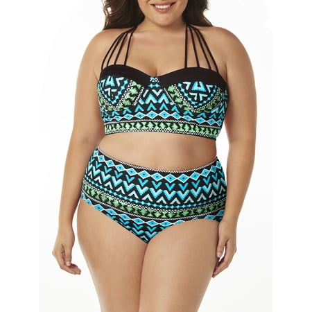 100 Degrees Women's Plus-Size Tribal Print Convertible Strap Bralette Swimsuit Top