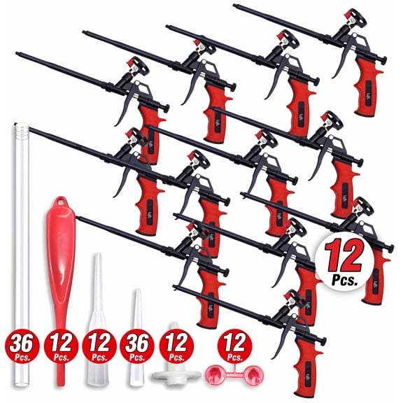 Luft Werkzeuge Foam Dispensing Gun Kit, Metal PU Foam Gun with 108 Extensions (12 pack)
