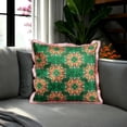 thumbnail image 2 of Creative Co-Op Cotton Blend Velvet Printed Pillow with Floral Pattern and Eyelash Fringe, Green, Pink and Orange Color, 2 of 5