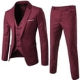 thumbnail image 2 of Conjunto de traje ajustado de 3 uds para hombre, chaqueta sólida con un botón, chaleco, pantalones, conjunto de negocios, 2 of 4