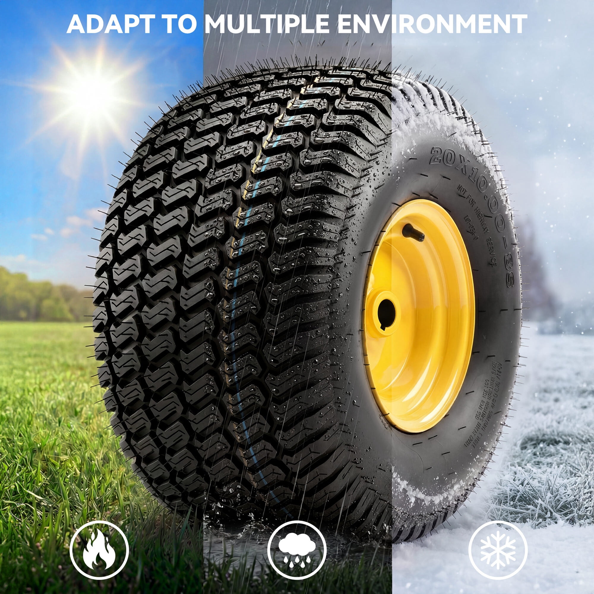 Uforic 20x10.00-8 Lawn Mower Tire & Wheel Assembly, 4 Ply Tubeless Front Replacement Tires, 3/4" Bore, 3/16" Keyway, 1200 LBS Load Capacity for Riding Lawn Tractors & Garden Vehicles, Set of 2