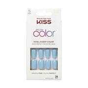 KISS Salon Color Short Square Fake Nails, Glossy Solid Blue, 28 Count