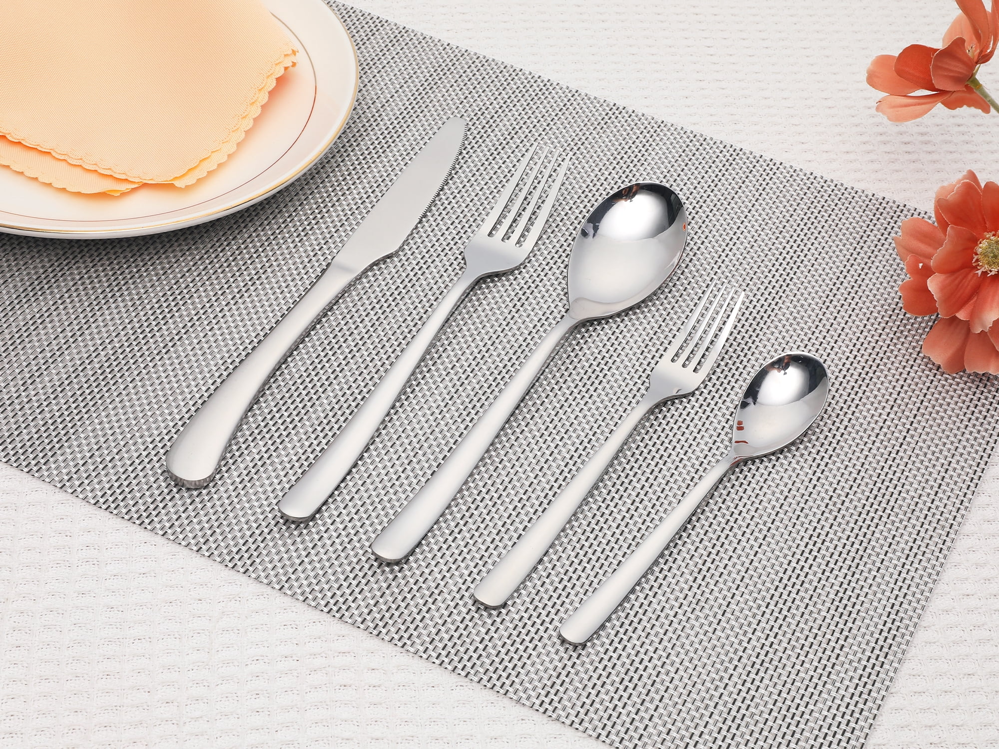 Unique Bargains 5 Pcs Silverware Set Stainless Steel Flatware Silver