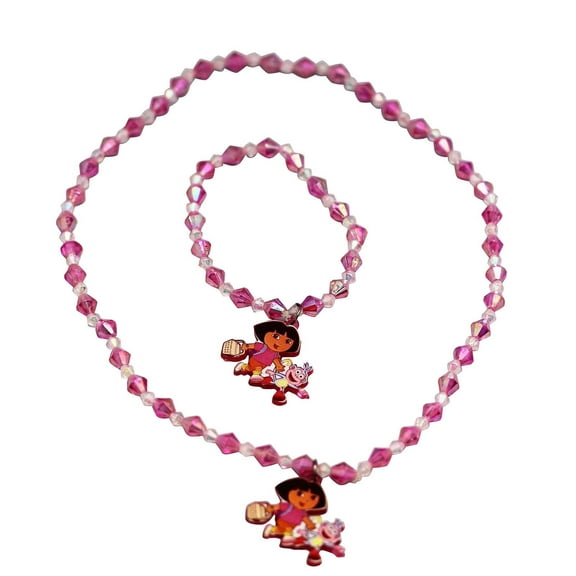 Dora the Explorer Pink and White Sequence Faux Stone Necklace