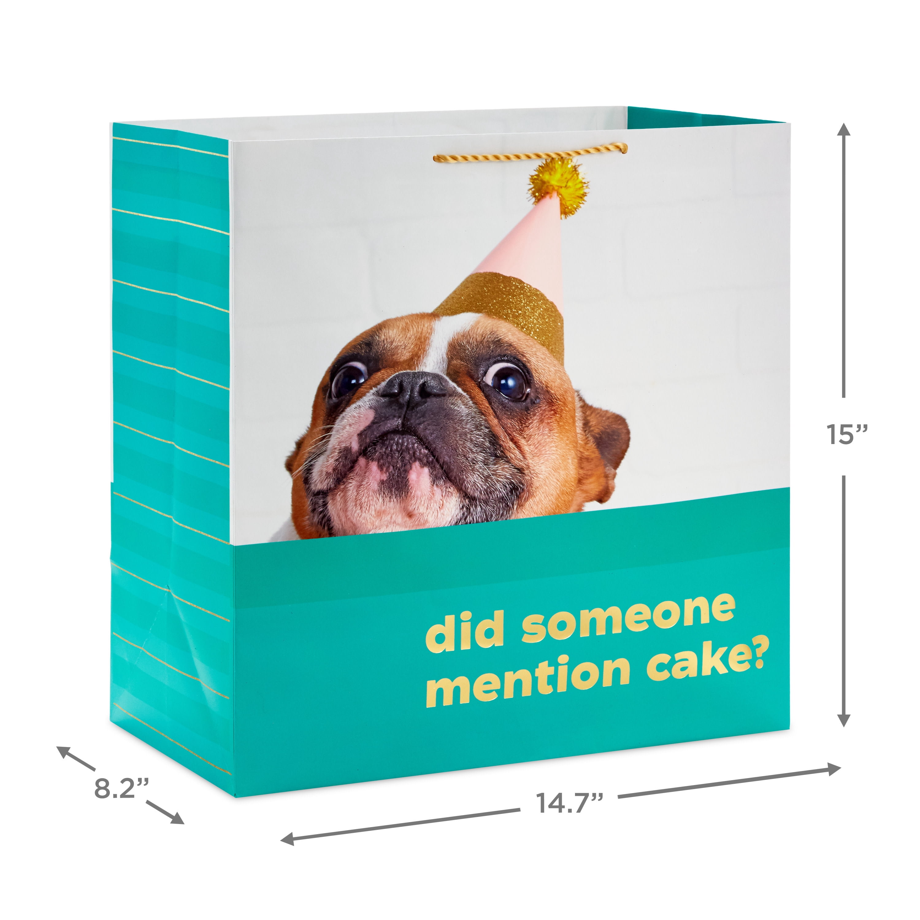 Hallmark Extra-Deep Green Birthday Gift Bag (Cute Dog in Party Hat)