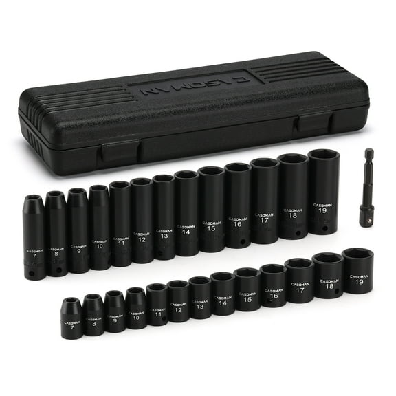 CASOMAN PRO 27 Pieces 3/8-Inch Drive Impact Socket Set, Deep & Shallow, Metric (7mm - 19mm), 6 Point, CR-V Steel