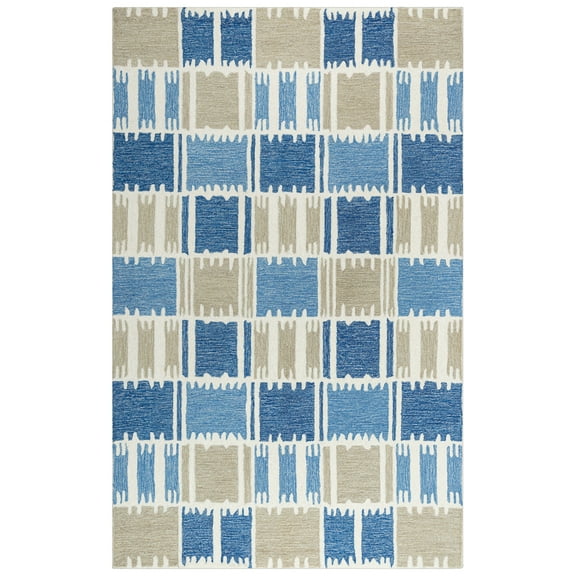 Rizzy Rugs Tetra Area Rug TET102 Blue/Beige Squares Blocks 5' x 8' Rectangle