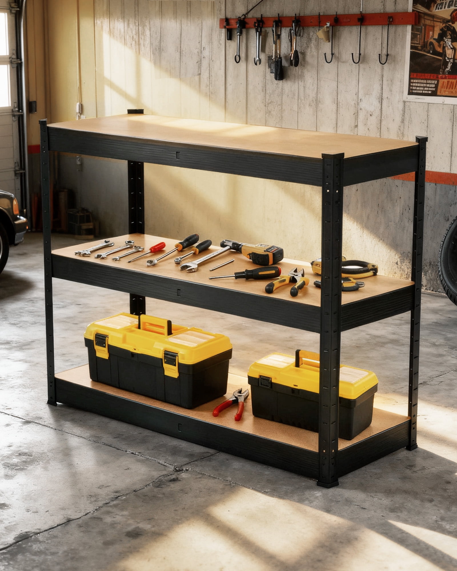 3-Tier Adjustable Storage Shelves 60" x 24" x 36", Heavy Duty Metal Garage Shelving Unit with 1500 lb Capacity, Rust-Resistant Utility Rack for Warehouse, Pantry, Laundry Room, Basement