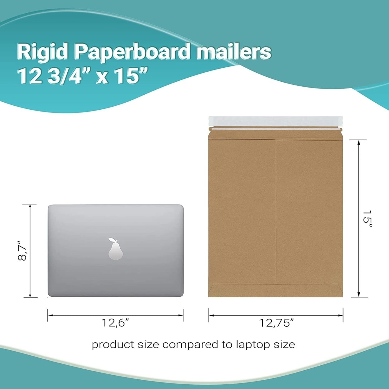 10 Pack Natural Brown Paperboard Rigid Mailers 12.75" x 15" Self-Seal Stay Flat Envelopes /w Pull-Tab Tear Strip