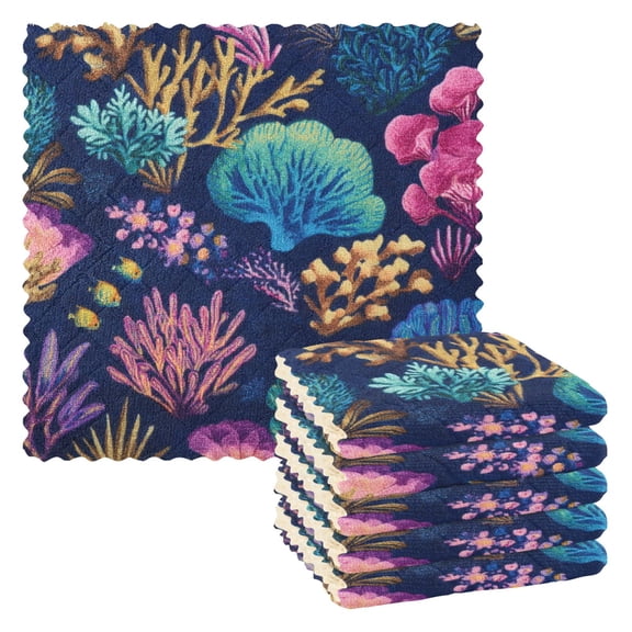 6 Pieces of Kitchen Towels 11x11Inch Kitchen Dish Cloths Kitchen Dish Towels Reuseable Cleaning Cloths Sea Pattern Vibrant