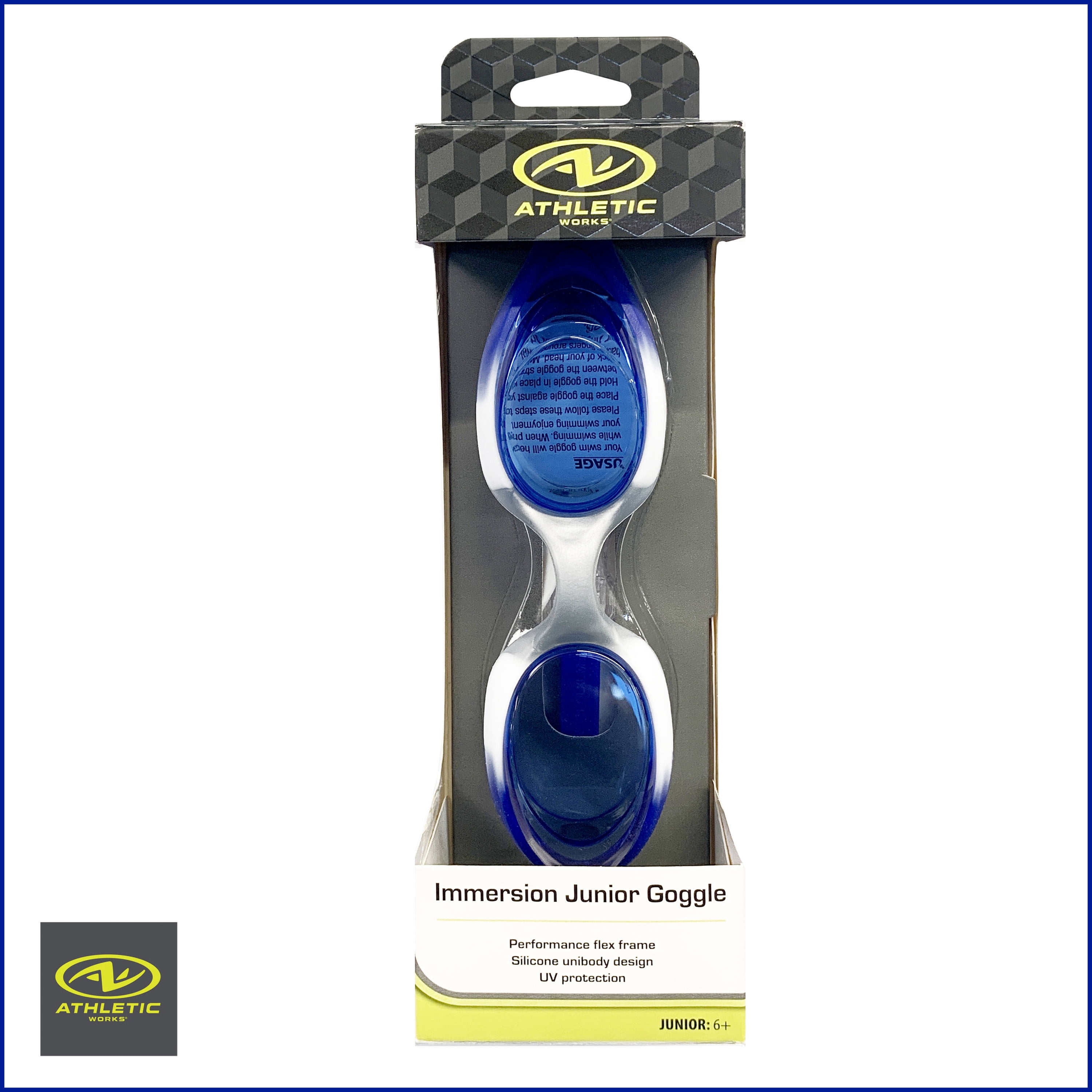Athletic Works Immersion Junior Swim Goggles for Children, Tinted, Anti-Fog Lenses with UV Protection, Blue