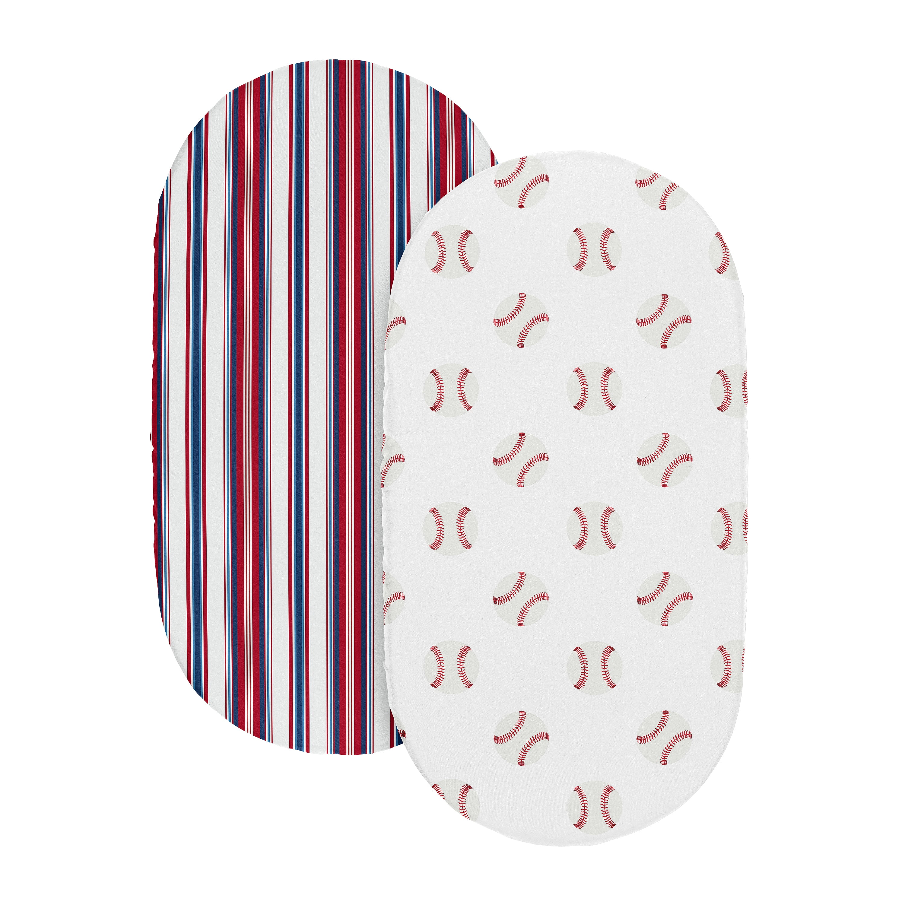 Sweet Jojo Designs Baseball Patch Red White and Blue Baby Bassinet Fitted Sheets 2 Piece Set