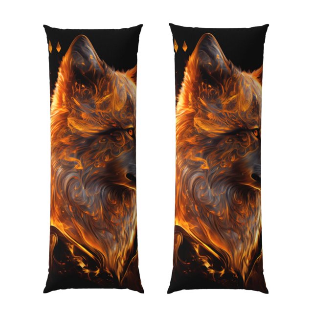 Fotbe Gold Flame Pattern Wolf Funda para Almohada Corporal con Diseño, Funda de Microfibra Ultrasuave de 20x54 Pulgadas, Ropa de Cama Elegante