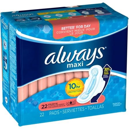 Always Maxi Size 3 Extra Long Super Pads with Wings, Unscented, 22 ...