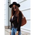 thumbnail image 6 of Women'S Long-Sleeved Lapel Short Jacket Fall Winter Solid Color Deerskin Button Jacket Black XL, 6 of 7