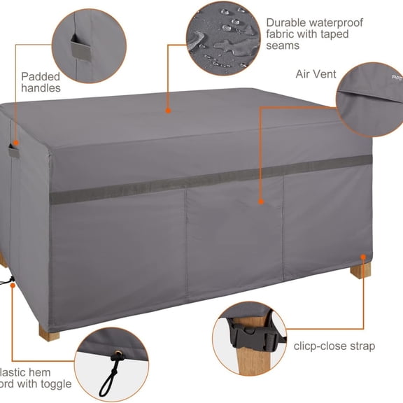 Table Covers Waterproof Rectangular, Hickory Patio Furniture Cover Gray 109''L x 84''W x 32''H Rectangle Outdoor Lawn Table and 7-9 Chairs Covers All Weather Proof