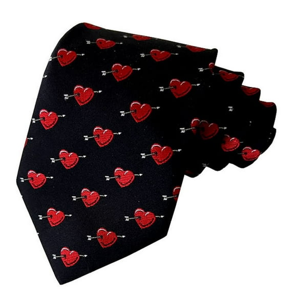 Valentine's Day Arrow of Love Pattern Necktie in Black with Red and White Color