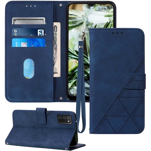 A03s Case Wallet,for Galaxy A03s Case,[Kickstand][Wrist Strap][Card Holder Slots] TPU Interior Protective for Samsung A03s Case,PU Leather Folio Flip Cover for Samsung Galaxy A03s Case (Blue)