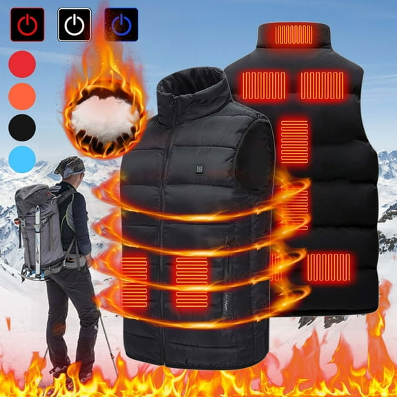 Lovskoo Women's and Men's Heated Jacket Vest Sleeveless Usb Intelligent Constant Temperature Heated Windproof Plus Size Coat with Winter 9 Heated Zones Coat Quilted Jacket Black