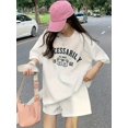 thumbnail image 1 of Y2K-Inspired White Round-Neck T-Shirt for Women | Trendy Loose Fit with Cute Bear & Letter Print | Lightweight Cotton | Casual Spring/Summer Top | Machine Washable | Fashionable Everyday Wear, 1 of 6