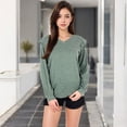thumbnail image 2 of Women's Long Sleeve V-Neck Top with Ruffled Shoulder Detail - Small, Dark Olive, 2 of 7
