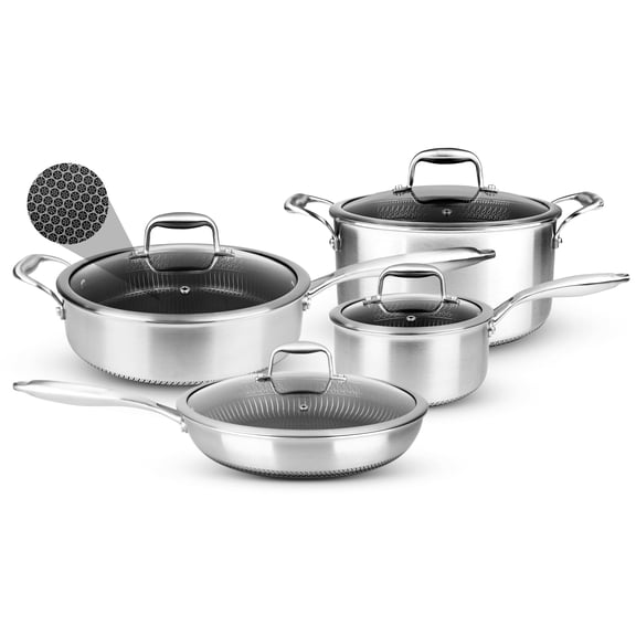 NutriChef 8-Piece Nonstick Tri-Ply Stainless Steel Cookware Set