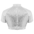 thumbnail image 5 of Aislor Girls 2 Piece Jazz Dance Performance Outfit Mock Neck Short Sleeve Sequins Crop Top with Shiny Tutu Skirt Silver 12, 5 of 7