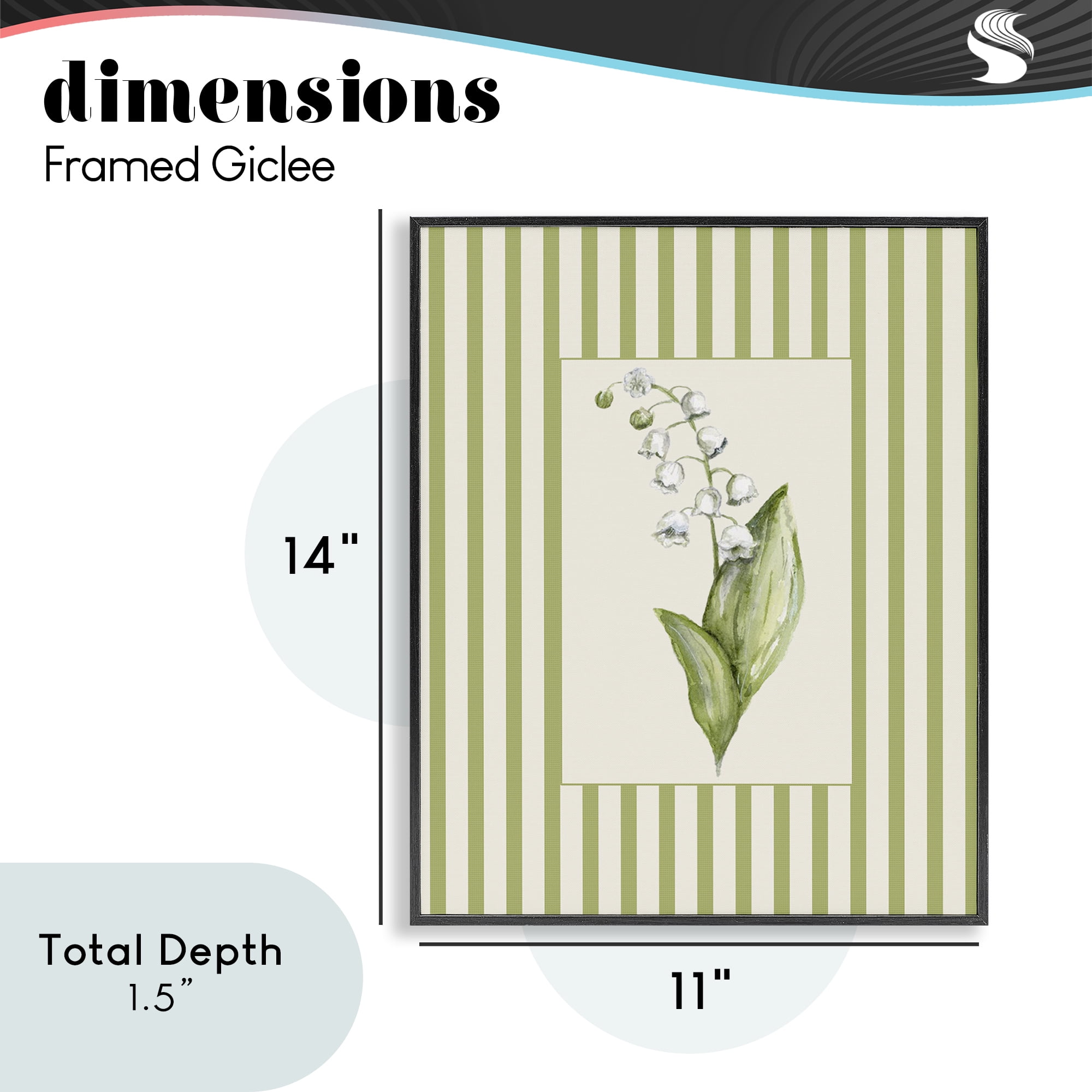 Striped Lily Of The Valley Black Framed Giclee Art, design by Lisa Wehmeyer