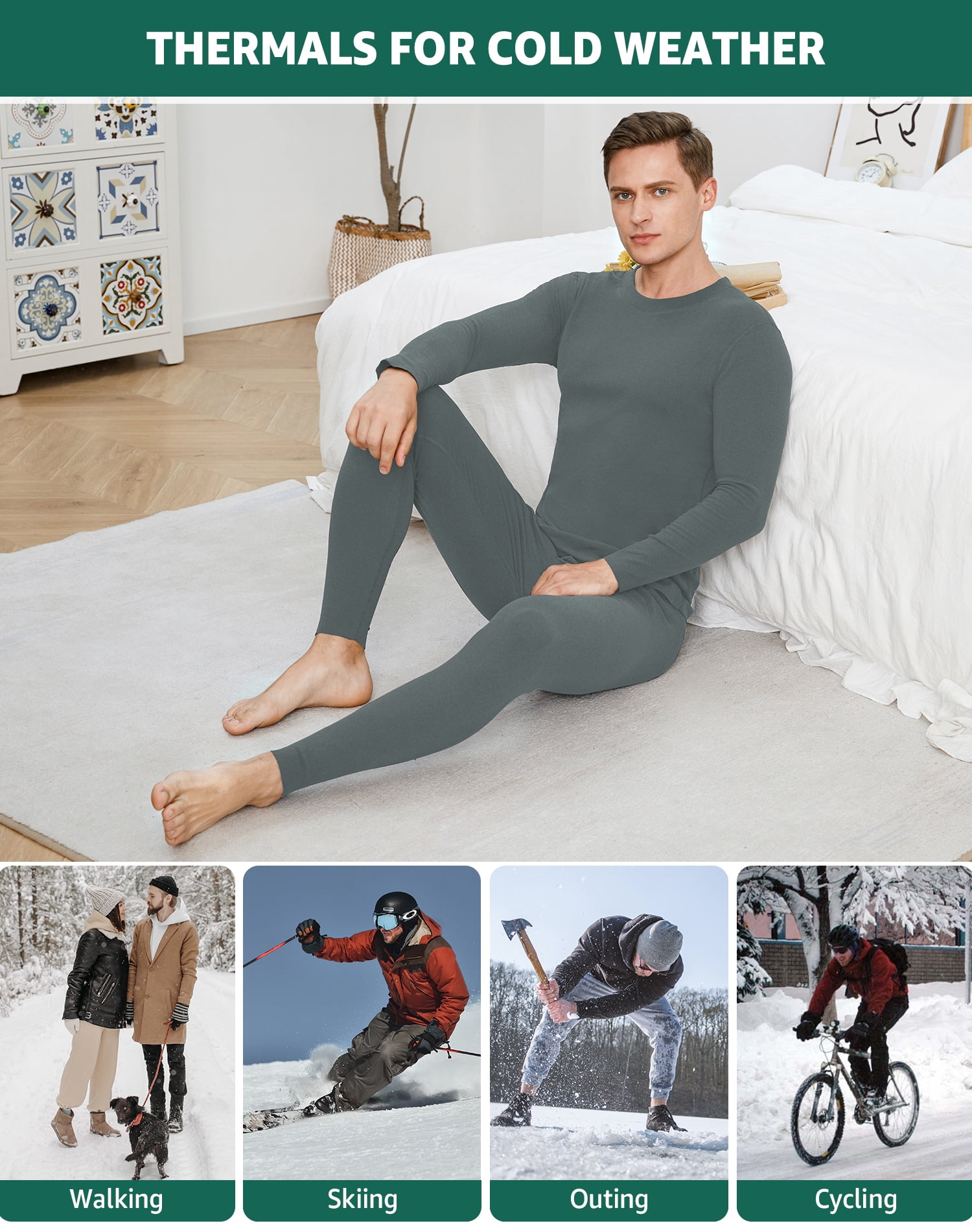 Lot De 2 Pantalons Thermiques Homme INNERSY - Legging Chaud Doux Base Layer Hiver