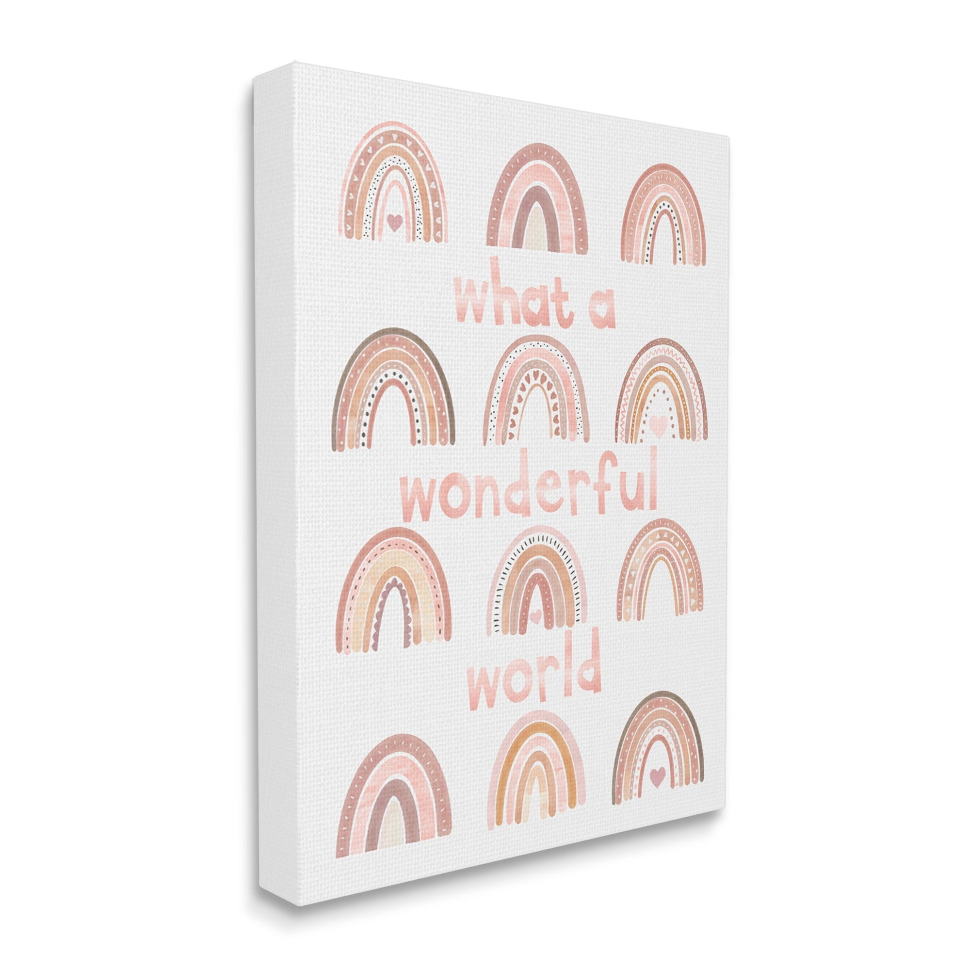 Stupell Industries What A Wonderful World Phrase Pink Heart Rainbows Graphic Art Gallery-Wrapped Canvas Print Wall Art, 30x40, by Erica Billups