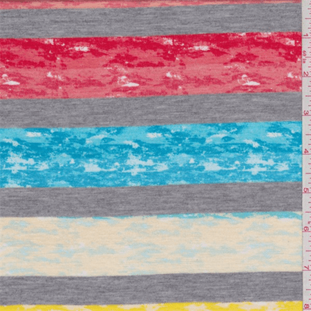 Aqua/Red/Yellow Marble Stripe T-Shirt Knit, Fabric By the Yard
