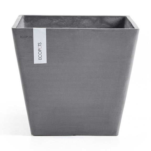 Ecopots Rotterdam Durable Modern Square Indoor/Outdoor Recycled Based Composite Flower Planter, Grey, 8"