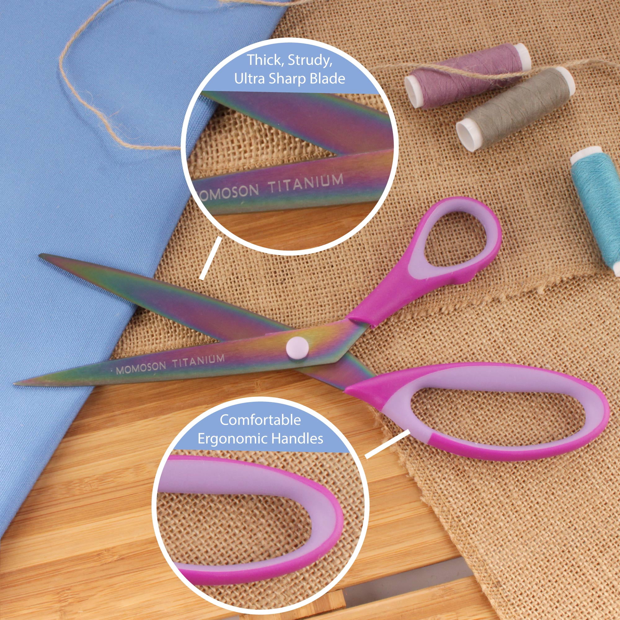 BambooMN Titanium Softgrip Scissors Set - Pinking, Sewing, Arts, Crafts, Office - 1 Set of 4 - Purple