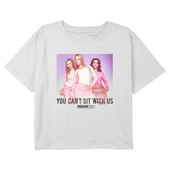 Girl's Mean Girls You Can't Sit With Us Plastics Poster Graphic Cropped T-Shirt White Medium