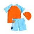 thumbnail image 4 of Uccdo 3Pcs Toddler Boys Girls Rashguard Swimsuits Bathing Suit, Kids Short Sleeve Cartoon Print Shirts + Trunks + Swim Hat Swimwear Set 1-7Y, 4 of 7